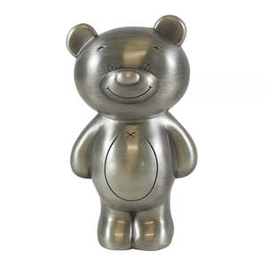 Childrens Gifts: Children's Teddy Money Box in Pewter