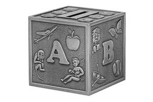 Children's ABC Money Box in Pewter