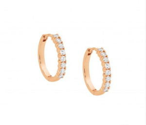 Ellani Rings: Ellani Rose Gold Plated CZ 15mm Hoop Earrings