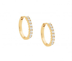 Ellani Rings: Ellani Gold Plated CZ 15mm Hoop Earrings