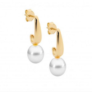 Ellani Gold Plated Freshwater Pearl Drop Stud Earrings