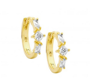 Ellani Gold Plated Baguette & Princess Cut 16mm Hoop Earrings