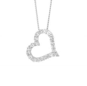 Ellani Necklaces: Ellani Sterling Silver Open Heart CZ Pendant Necklace