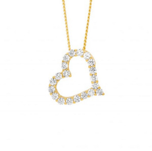 Ellani Necklaces: Ellani Gold Plated Open Heart CZ Pendant Necklace