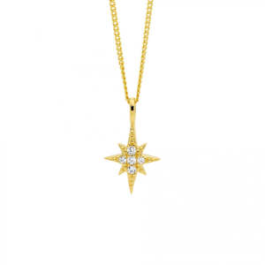 Ellani Sterling Silver & IP Yellow Gold Plated Cubic Zirconia Star Pendant Necklace