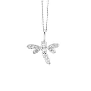 Ellani Sterling Silver White Cubic Zirconia Dragonfly Pendant Necklace Necklace Length: 40cm