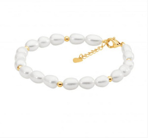Ellani Bracelets: Ellani Gold Plated Bead & Freshwater Pearl Bracelet with Extension