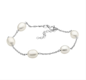 Ellani Bracelets: Ellani Sterling Silver Freshwater Pearl Bracelet with Extender Chain