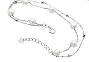 Ellani Sterling Silver Double Chain Bracelet with Freshwater Pearls