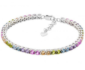 Ellani Sterling Silver Pastel CZ 3.5mm Tennis Bracelet with Extension Chain