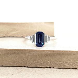 Coloured Stone Engagement Ring: Sapphire & Diamond 18ct White Gold Five Stone Ring