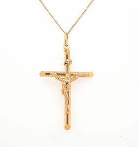 9ct Yellow Gold 42mm Tubular Crucifix Pendant