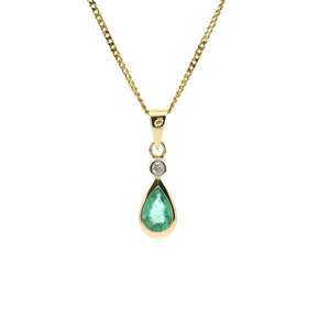 Emerald & Diamond 9ct Yellow Gold Pear Drop Pendant