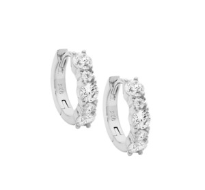 Ellani: Ellani Sterling Silver 14mm CZ Hoop Earrings