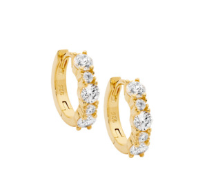 Ellani: Ellani Gold Plated 14mm CZ Hoop Earrings