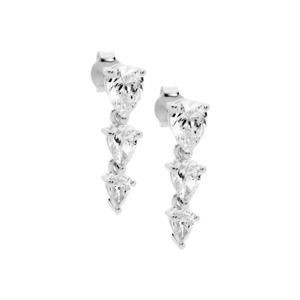 Ellani: Ellani Sterling Silver 3 Pear CZ Drop Earrings