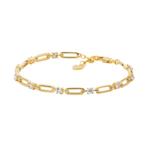 Ellani Gold Plated Open Oval Link 3.5mm CZ Bracelet with Extender