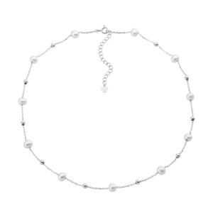 Ellani: Ellani Sterling Silver Freshwater & Ball Necklace