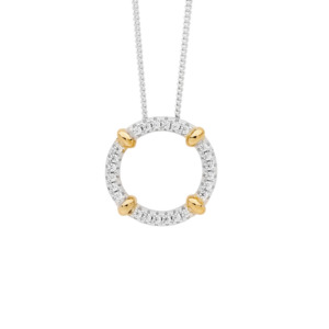 Ellani Sterling Silver & Gold Plated 16mm CZ Circle Pendant