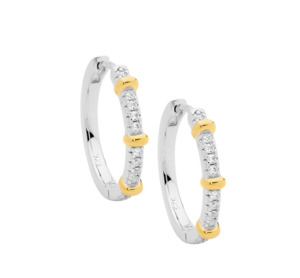 Ellani Rings: Ellani Sterling Silver & Gold Plated 19mm CZ Hoop Earrings