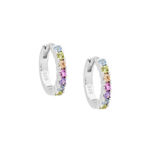 Ellani Sterling Silver Multi Coloured Pastel CZ 14mm Hoop Earrings