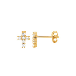 Ellani Rings: Ellani Gold Plated CZ Claw Set Small Cross Stud Earrings