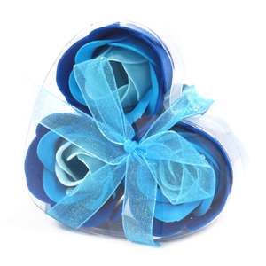 Soap Flowers: Soap Flower Heart Box - 3 Blue Wedding Roses