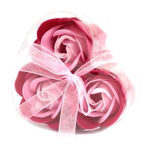 Soap Flowers: Soap Flower Heart Box - 3 Pink Roses