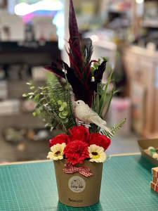 Soap Flowers: Valentine's Soap Flower Box with Red Partridge Feathers & White dove