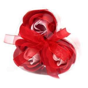 Soap Flowers: Soap Flower Heart Box - 3 Red Roses