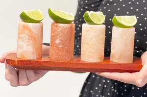 Himalayan Salt Shot Glasses & Wood Serving Tray - Set of 4