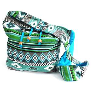 Eco Fashion Bags: Jacquard Bag - Large Teal Sling Bag