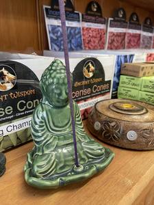 Incense Burners: Green Sitting Buddha Incense Burner