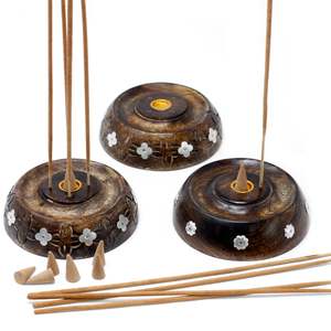 Incense Burners: Cone & Stick Burner- Asst Design - Mango Wood
