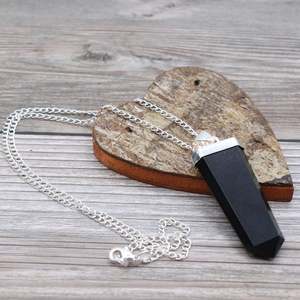 Jewellery: Gemstone Flat Pencil Pendant - Black Agate