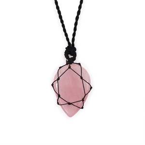Jewellery: Laced Gemstone Teardrop Pendant - Rose Quartz