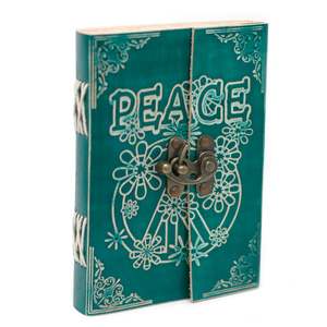 Leather Notebooks: Leather Green Peace with Lock Notebook (7x5")