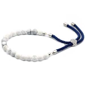 Gemstones String Bracelets: 925 Silver Plated Gemstone Navy String Bracelet - White Howlite