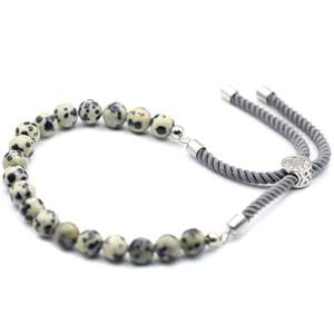925 Silver Plated Gemstone Charcoal String Bracelet - Dalmation