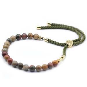 Gemstones String Bracelets: 18K Gold Plated Gemstone Moss String Bracelet - Picasso Jasper