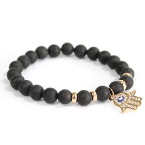Gemstone Jewellery: Hamsa / Black Agate - Gemstone Bracelet
