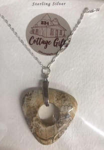 Sterling Silver Gemstone Necklace - Yellow Picture Jasper