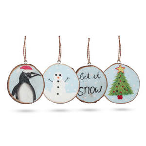 Christmas Ornaments: Let it Snow - Hand Painted Log Xmas Decor