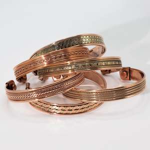 Copper Banded Pattern Bracelets with Magnets