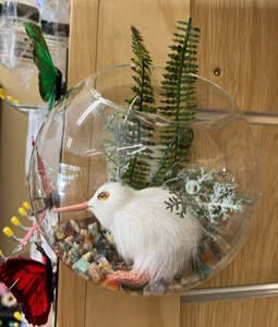 Glass Terrarium Bowl with Kiwi Bird and Gemstone Chips