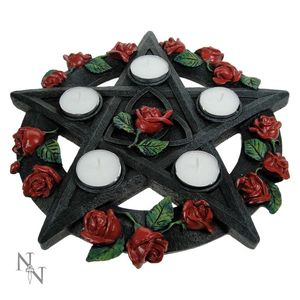 Wiccan And Celtic Models Gifts: Pentagram Rose Tealight Holder 29.5cm