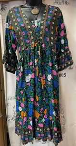 Dresses: Mid Length Sleeved Dress - Black with Bright Floral Print