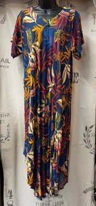 Dresses: Long Tropical Dress - Navy