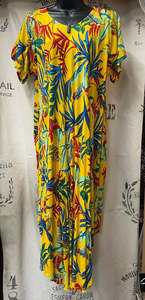 Dresses: Long Tropical Dress - Yellow
