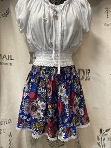 Shorts: Lace Trim Shorts - Royal Blue Small Floral Print